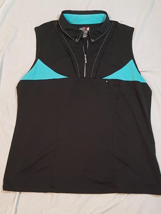 Izod Golf Tops - IZOD PFX/Top/Womens L/Black Blue/Golf Sleeveless Zip Front Athleisure Performanc